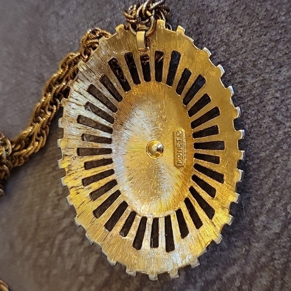 VTG MONET 1950s Atomic Starburst Goldtone Chain Pendant Necklace - Picture 4 of 7